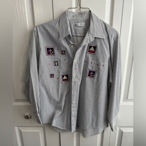 MiLi Designs striped long sleeve button up embroidered size PM - Picture 1 of 6
